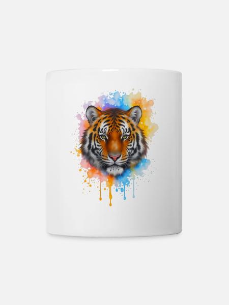 Wasserfarbener Tiger-Porträt - Tasse - Weiß