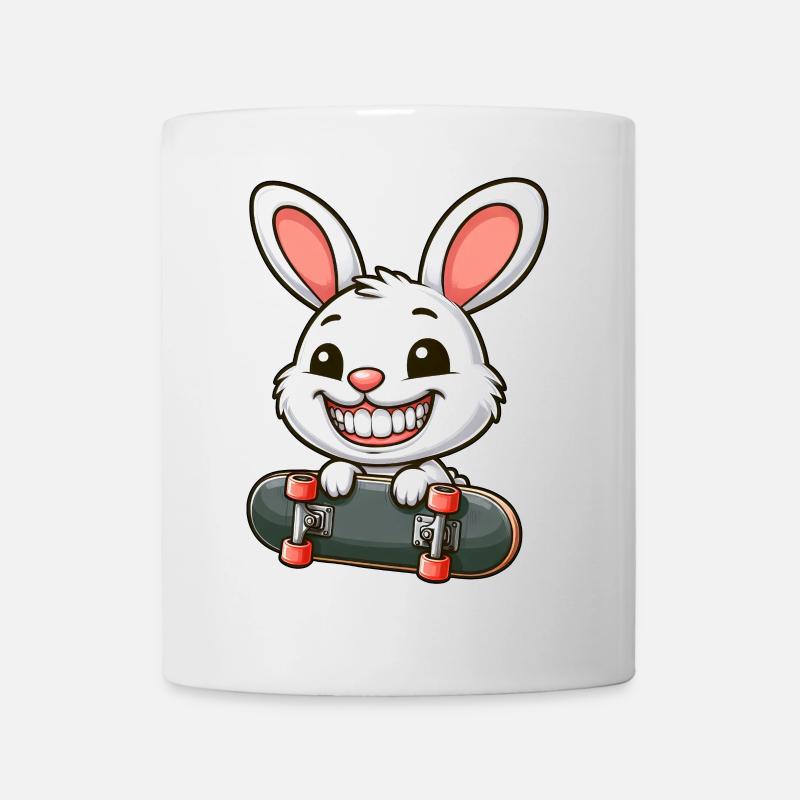 Mignon lapin blanc lapin planche à roulettes - Mug blanc - blanc