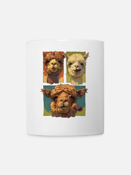 Süßes Alpaka-Trio, lustige Alpaka-Gesichter, bunt - Tasse - Weiß