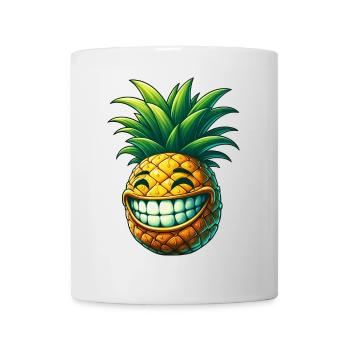Ananas Frucht Sommer Cartoon Grinsen Süß Cool - Tasse - Weiß - Vorne