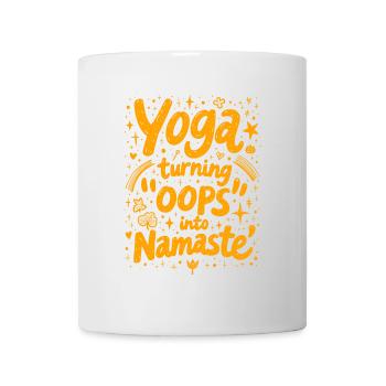 YOGA: AUS "UPS" WIRD "NAMASTE" - Tasse - Weiß - Vorne