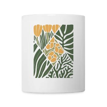 Plantes et fleurs vertes et jaunes, abstraites - Mug blanc - blanc - Devant