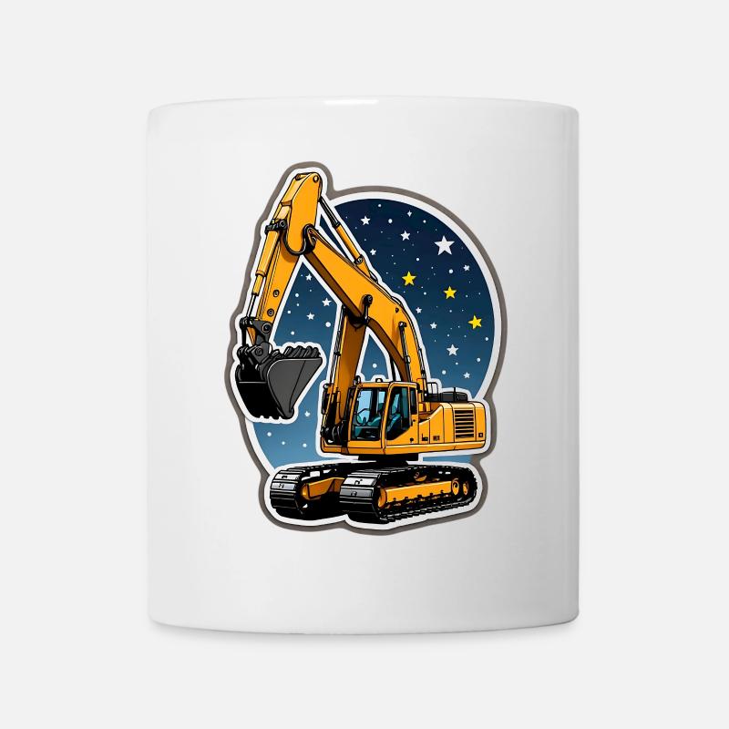 Leuchtender Bagger und Sternenhimmel - Tasse - Weiß