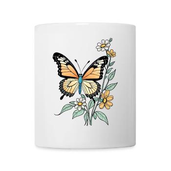 Papillon Avec Des Fleurs, Papillon - Mug blanc - blanc - Devant