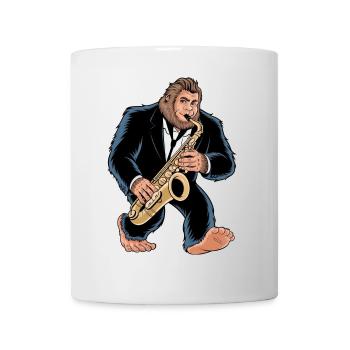 Bigfoot Sasquatch Saxofonspieler Jazz Cartoon - Tasse - Weiß - Vorne