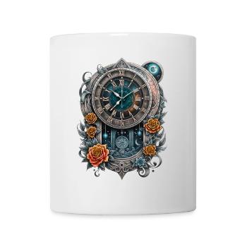 Steampunk-Uhr mit Rosen geschmückt. - Tasse - Weiß - Vorne