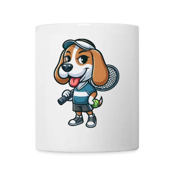 Funny Beagle Playing Tennis Comic for Tennis Fans - Mug - white - Front