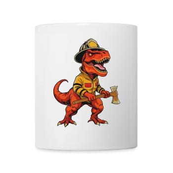 Feuerwehrmann T-Rex Dinosaurier Held Design - Tasse - Weiß - Vorne