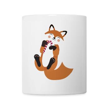 Verspielter Fuchs mit Zuckerstange für Weihnachten - Tasse - Weiß - Vorne