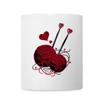 Laine, aiguilles à tricoter et cœurs – Handmade Fan - Mug blanc - blanc - Devant