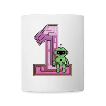 Ich bin 1 Jahr erster Geburtstag mit Roboter - Tasse - Weiß - Vorne