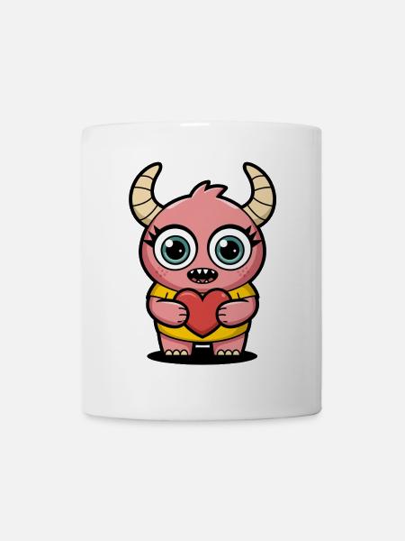 Freundliches Monster Mädchen mit rotem Herz - Tasse - Weiß