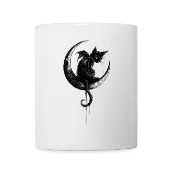 Gothic Black Cat Bat Wings Crescent Moon Dark - Mug - white - Front