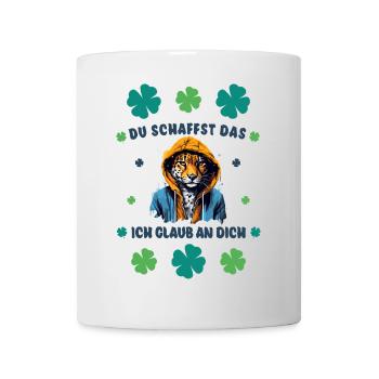 Du schaffst das! Cooler Leopard Glücksbringer - Tasse - Weiß - Vorne