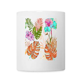 Motif tropical Monstera exotique avec des fleurs - Mug blanc - blanc - Devant