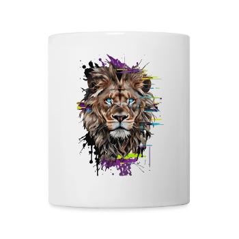 Lion Chromatique : Regard Intense en Art Numérique - Mug blanc - blanc - Devant