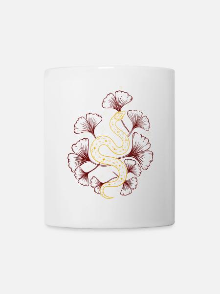 Schlange mit Ginkgo im Frühling - Tasse - Weiß