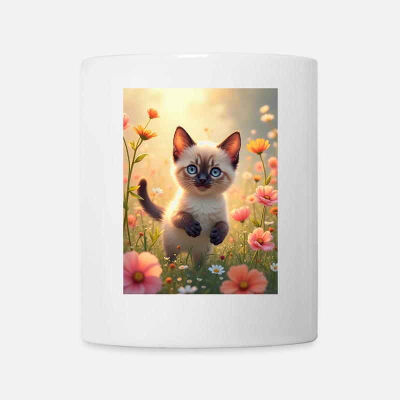 Süßes Siamkätzchen in einer Blumenwiese - Tasse - Weiß