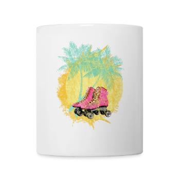 Sommer Sonne Palmen Urlaub - rosa Rollschuhe 60er - Tasse - Weiß - Vorne