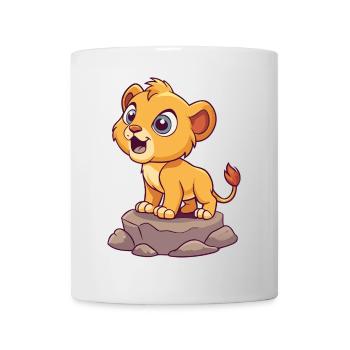 Bébé lionceau joyeux qui rugit, sur un rocher (v01 - Mug blanc - blanc - Devant
