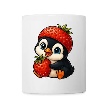 Lustiger Pinguin mit Erdbeere im Hut Fruchtig - Tasse - Weiß - Vorne