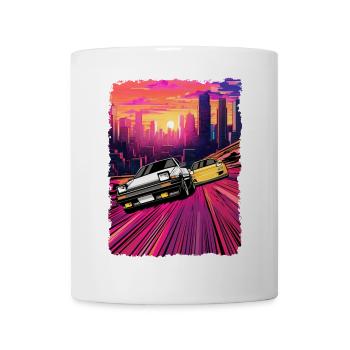 Neon City Car Chase Illustration - Mug - white - Front