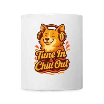 « Tune In & Chill Out » Happy Corgi avec casque - Mug blanc - blanc - Devant