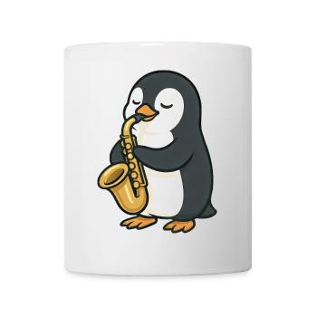 mignon pingouin saxophoniste jazz musique dessin animé - Mug blanc - blanc - Devant