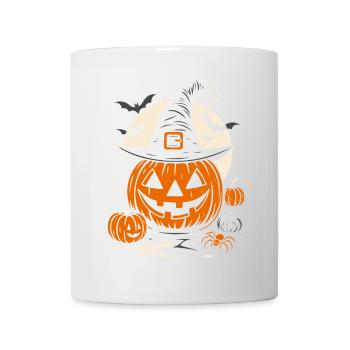 Citrouille d’Halloween avec chapeau de sorcière et araignée - Mug blanc - blanc - Devant