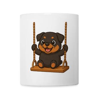 Cute Rottweiler Cartoon Dog on Swing - Mug - white - Front
