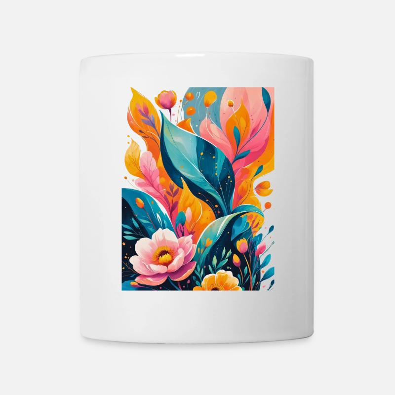 Fleurs abstraites dans une palette chaude et bleue - Mug blanc - blanc