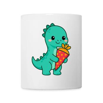 Langhals Dino mit Schultüte | Einschulung 2026 - Tasse - Weiß - Vorne