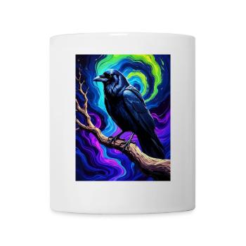 Vivid Black Crow Art on Psychedelic Background - Mug - white - Front