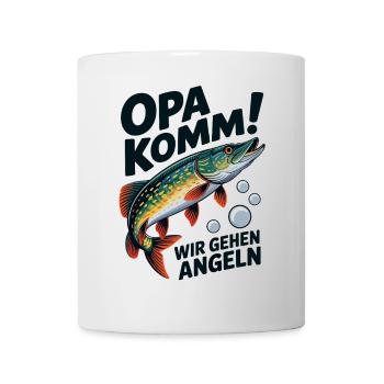 Opa komm wir gehen Angeln - springender Hecht - Tasse - Weiß - Vorne