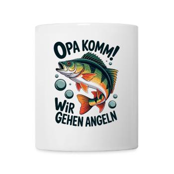 Opa komm wir gehen Angeln - springender Barsch - Tasse - Weiß - Vorne