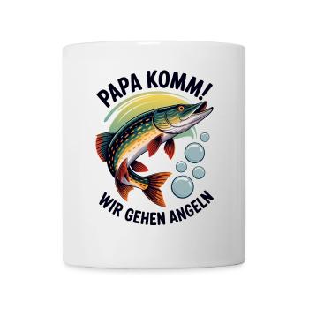 Papa komm wir gehen Angeln springender Hecht - Tasse - Weiß - Vorne
