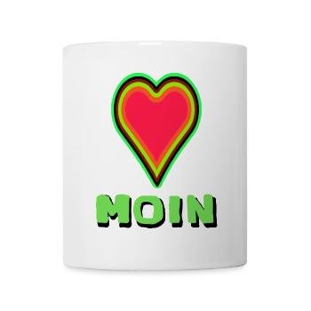 Herzdesign mit leuchtender Umrandung Moin aus Lieb - Tasse - Weiß - Vorne