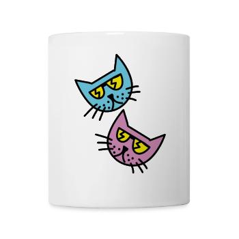 Two Funny Colorful Cats Graphic Illustration - Mug - white - Front
