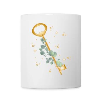Goldener Schlüssel mit Eukalyptuszweig Motiv - Tasse - Weiß - Vorne