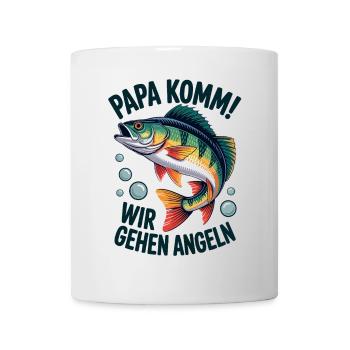 Papa komm wir gehen Angeln! Springender Barsch - Tasse - Weiß - Vorne