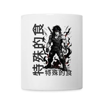 Anime T-Shirt mit Kämpfer – Schwarzes Manga Design - Tasse - Weiß - Vorne