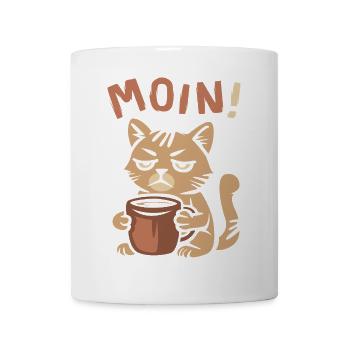 Moin Kaffee Katze – Lustiges Morgenmotiv - Tasse - Weiß - Vorne