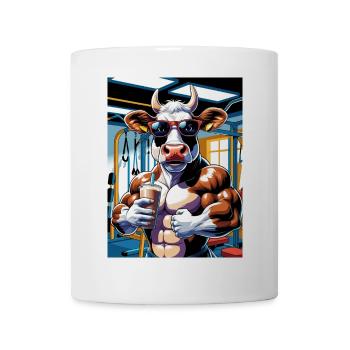 muscle cow in a gym with a protein shake - Tasse - Weiß - Vorne