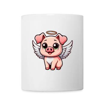 Süßes Ferkel Engel mit Flügel Cartoon - Tasse - Weiß - Vorne