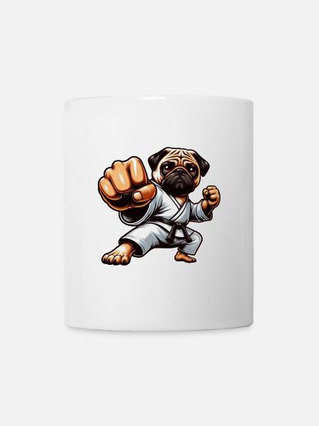 Carlin Karaté Dessin animé Chien Arts Martiaux - Mug blanc - blanc