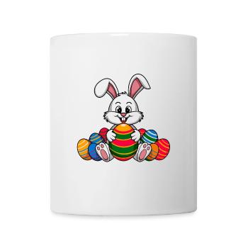 Lapin de Pâques drôle avec beaucoup d’œufs de Pâques colorés - Mug blanc - blanc - Devant