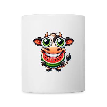 Mignon dessin animé de taureau de vache avec pastèque - Mug blanc - blanc - Devant