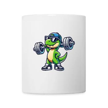 Cute Cartoon Trex Dinosaur Barbell Workout - Tasse - Weiß - Vorne