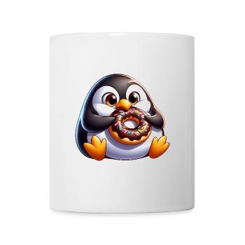 Mignon pingouin potelé avec beignet dessin animé - Mug blanc - blanc - Devant