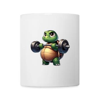 Funny turtle with dumbbell fitness humor - Mug - white - Front